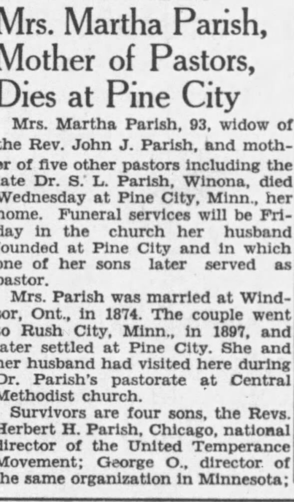 Martha Parish death notice